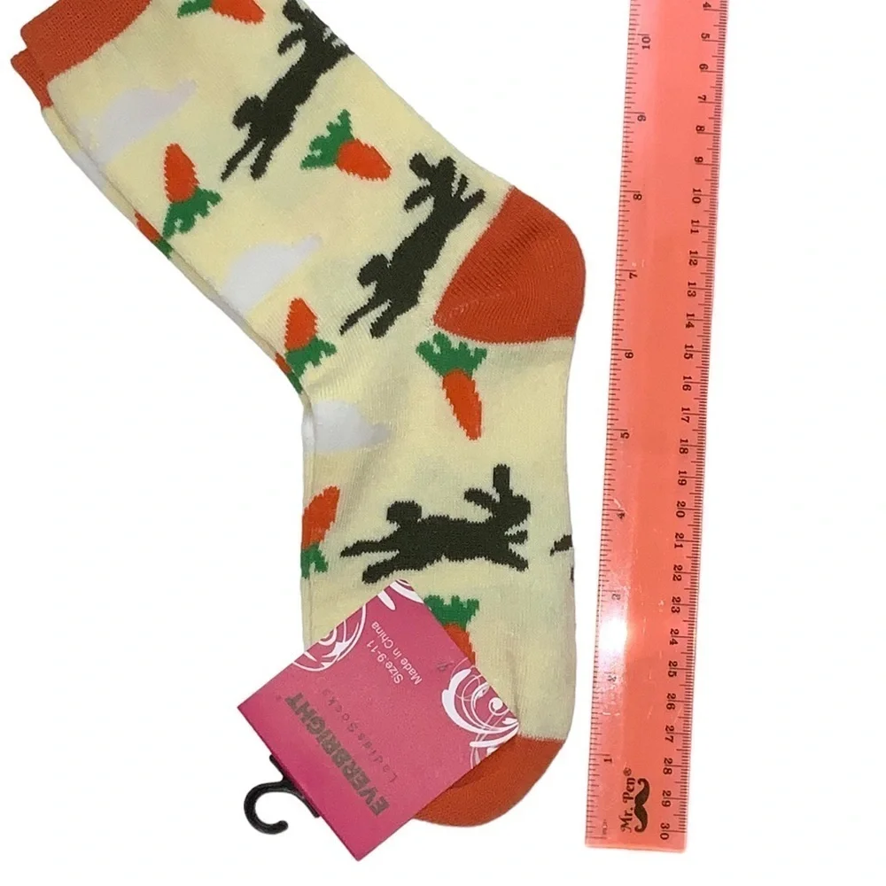 Everbright Easter Socks Women’s Bunny Crew Carrots Yellow 9-11 Yellow Multicolor